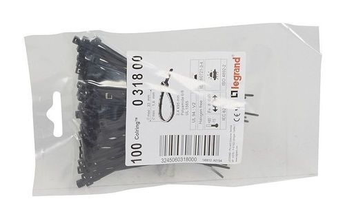 Монтажный хомут Colring - ширина 2.4 мм - длина 95 мм - упаковка 100 шт - чёрный